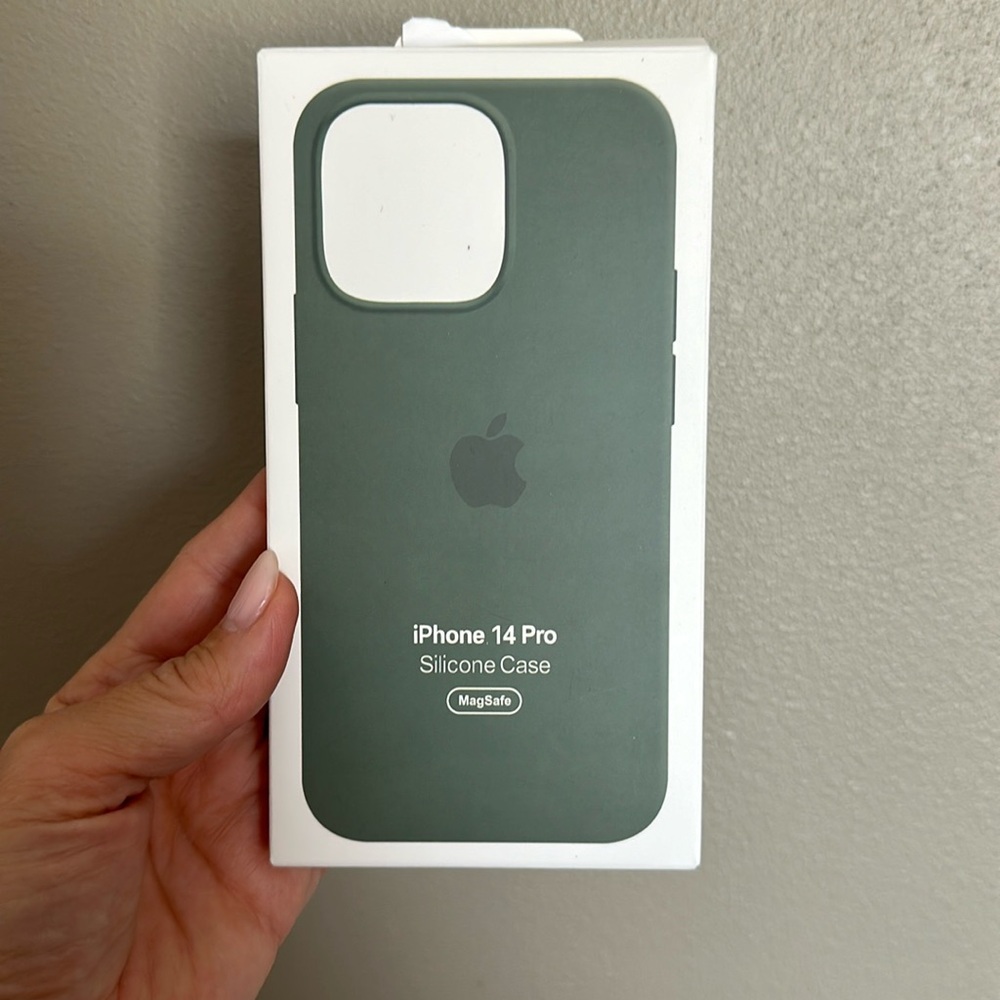 New in box Iphone 14 pro silicone case with MagSafe olive green color.
